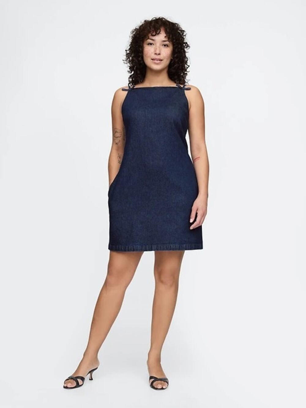 GAP Denim Mini Shift Dress Dark Wash Square Neck Size Small
